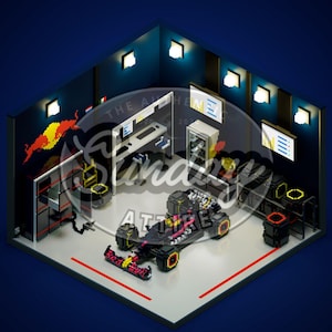 Red Bull Racing Garage Voxel Art Wallpaper