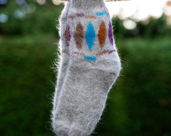 Goat down socks, Colorful, 100% Handmade, Eco-friendly and very warm product, Soft fabric, Perfect for winter, Hypoallergenic, Ideal gift