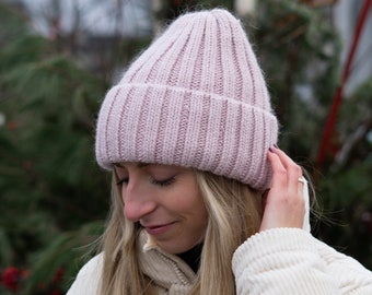 Brimmed beanie lined in wool, Braided, Handmade, Eco-responsible, Very warm for winter, Soft, Trendy, Ideal for Gift