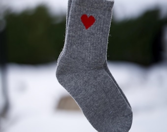 100% wool socks, Slim, Heart Patterned, Handmade, Eco-friendly product, Super soft fabric, Perfect for all seasons
