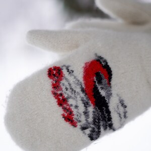 Mittens in natural sheep's wool, Adult Man/Woman, Bird, Handmade, Eco-responsible and very warm, super soft products image 9