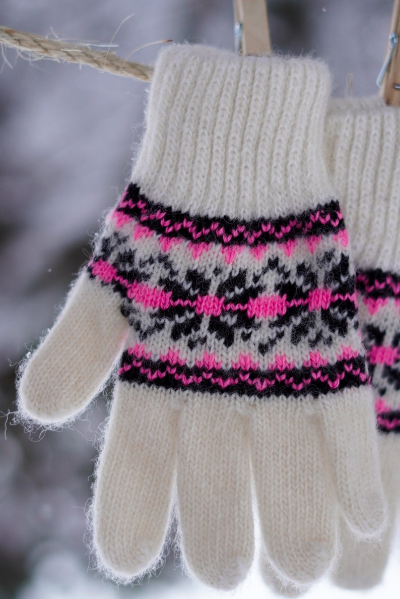 Natural Sheep Wool Gloves, Children Girl/Boy, Snowflake, Handmade, Eco-Friendly, Very Warm and Soft, Winter/Autumn/Spring, Ideal for gift image 4