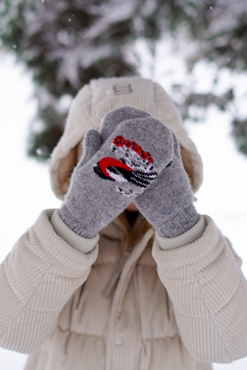 Mittens in natural sheep's wool, Adult Man/Woman, Bird, Handmade, Eco-responsible and very warm, super soft products image 6