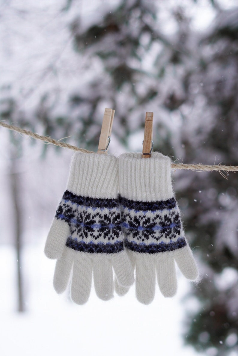 Natural Sheep Wool Gloves, Children Girl/Boy, Snowflake, Handmade, Eco-Friendly, Very Warm and Soft, Winter/Autumn/Spring, Ideal for gift Blue