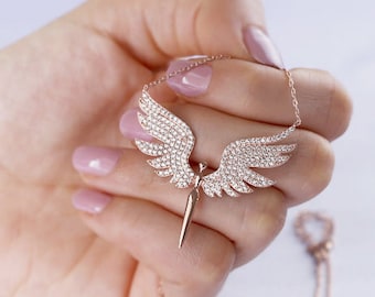 Angel Wings Archangel Michael Love Couples or Best Friends Set Sky Blue and Pink Pendant Necklaces Angel Wings Archangel Michael Love Couples or Best Friends Set Sky Blue and Pink Pendant Necklaces