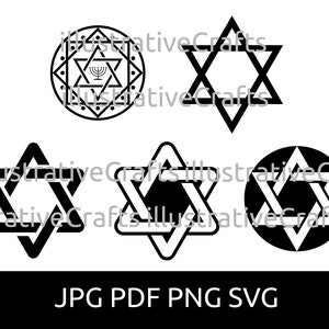 Star of David, Digital SVG PNG JPG pdf, judaism, jewish, torah, hebrew, cricut, silhouette, vector, clipart, instant download, 5 star pack