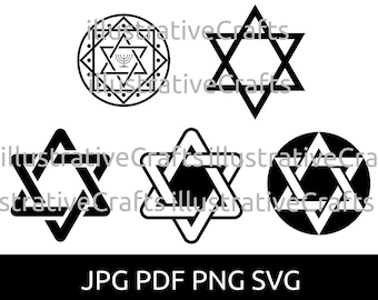 Star of David, Digital SVG PNG JPG pdf, judaism, jewish, torah, hebrew, cricut, silhouette, vector, clipart, instant download, 5 star pack