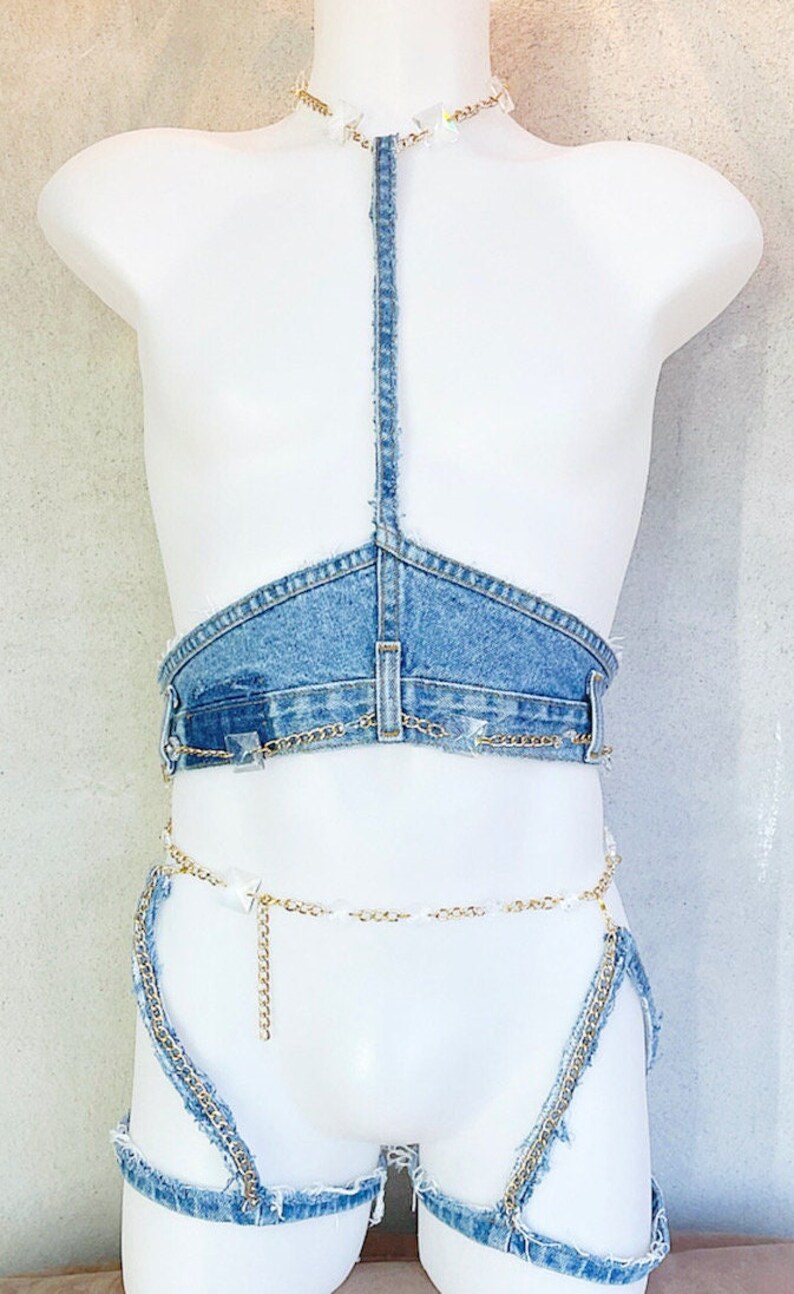Men Crop Choker Denim Harness Etsy