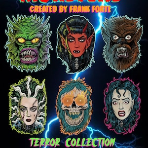 Frankenhorrors Classic Monsters Sticker Set, Vintage Horror Movie Character Stickers by Frank Forte, Die Cut Vinyl Sticker Halloween Laptop
