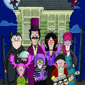 Bob's Burgers Gothic Addams Family parody Mash-up wall art print Decor Posters, Poster, Animation, Gift For Girl, Valentine's Day