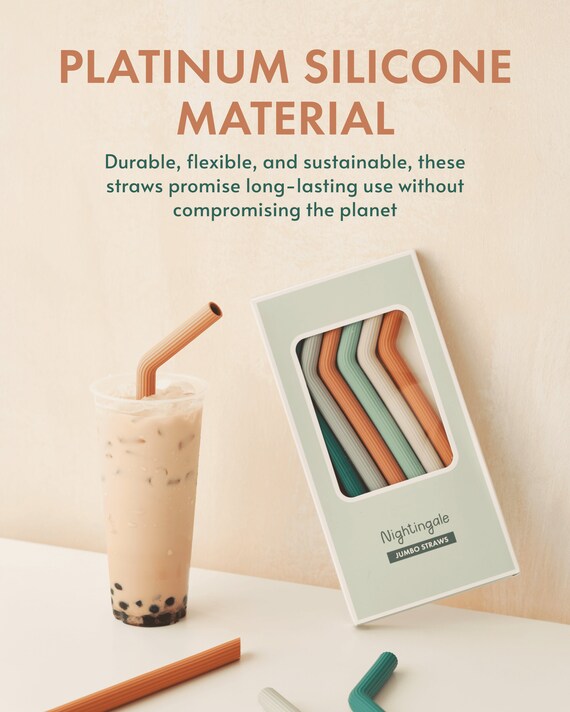 The Silicone Straw, 6 Food-Grade Silicone Straws, BPA Free, Thick