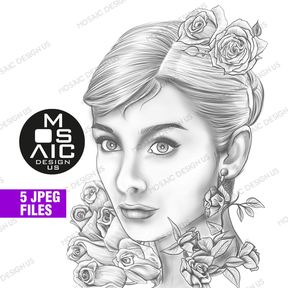 Audrey Hepburn Adult Coloring Pages Illustration Flower - Etsy