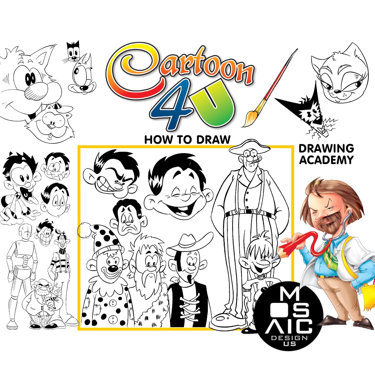 how to draw cartoon 4u step by step guide funny characters etsy