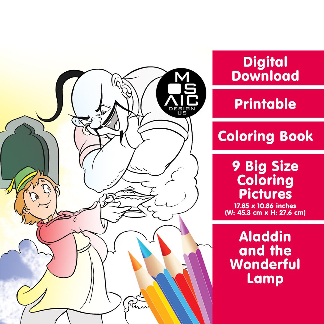 Aladdin Magic Lamp Coloring Pages Printable Fairy Tale - Etsy