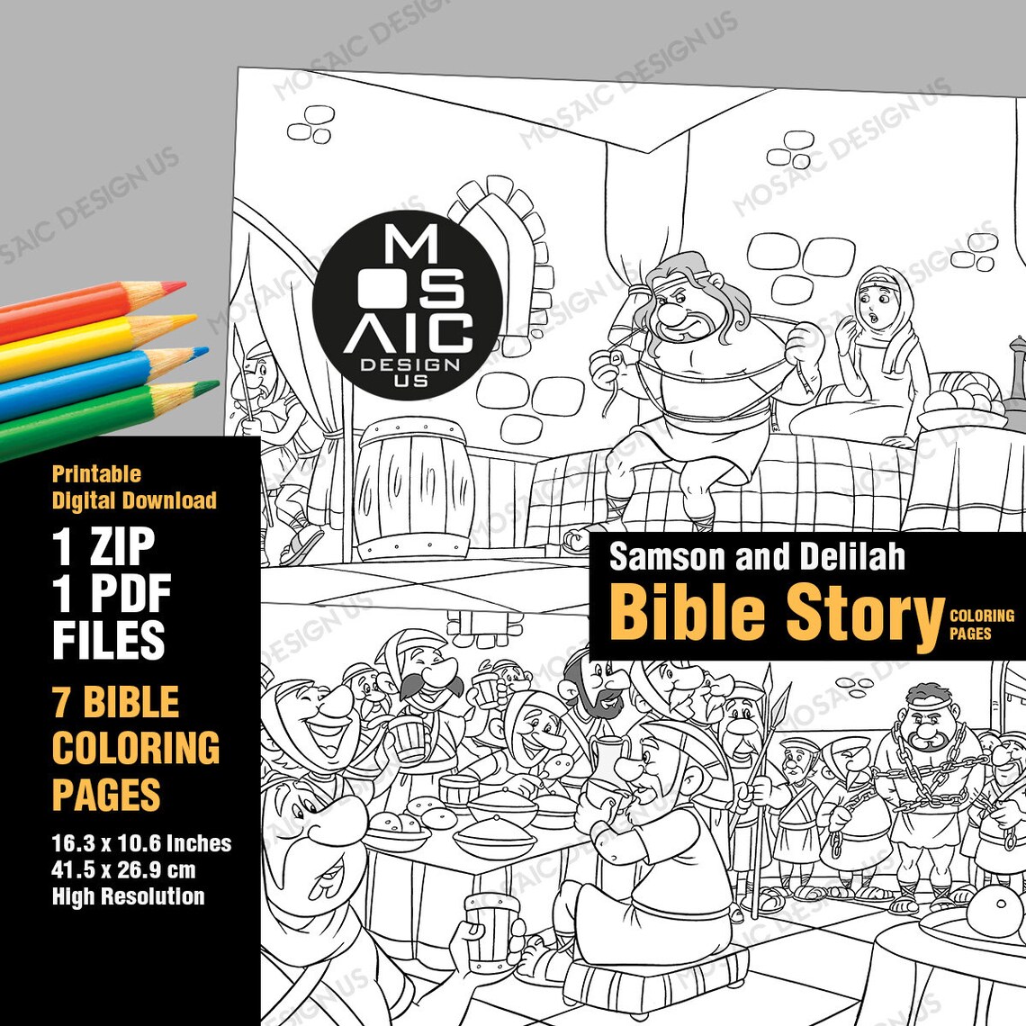 Printable Samson and Delilah Bible Story Coloring Pages Etsy