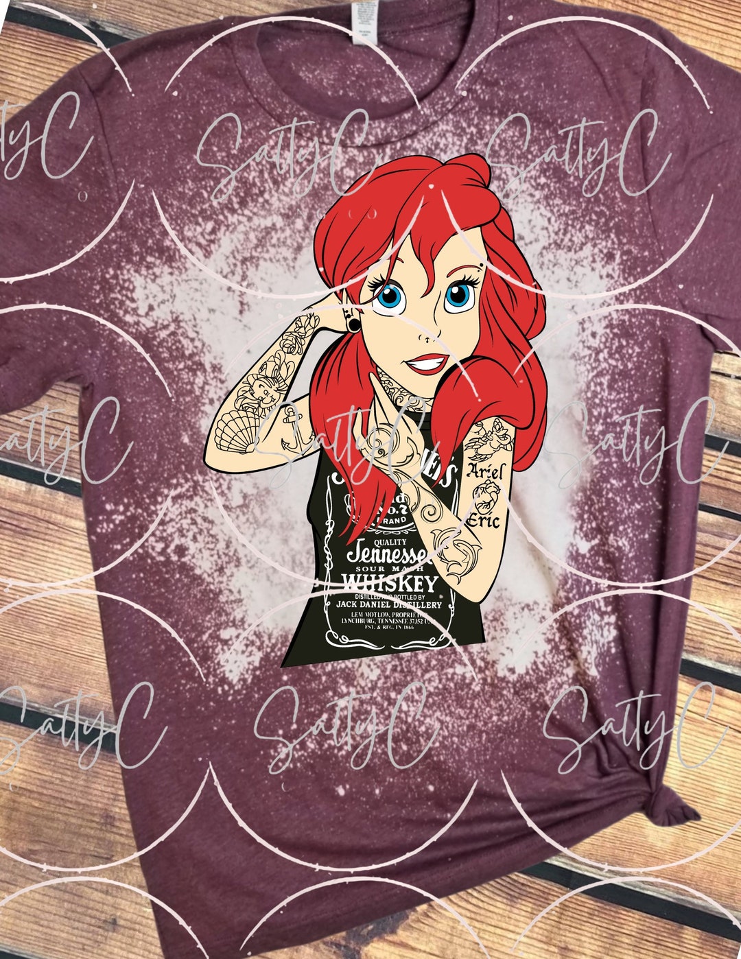 Tattoo Ariel Bleached Tee Shirt - Etsy