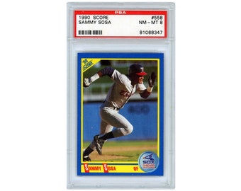 1990 Puntuación Sammy Sosa RC PSA 8 Tarjeta de novato casi impecable Slammin Sammy #558