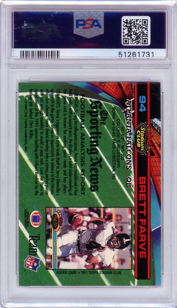 1991 Stadium Club Brett Favre RC Error Card "farve" PSA 8 Near Mint HOF #94  - Etsy