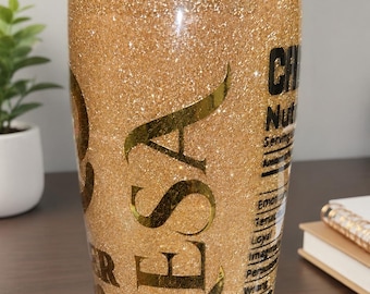 Custom Glitter Tumbler: Personalized Nutrition Facts Design