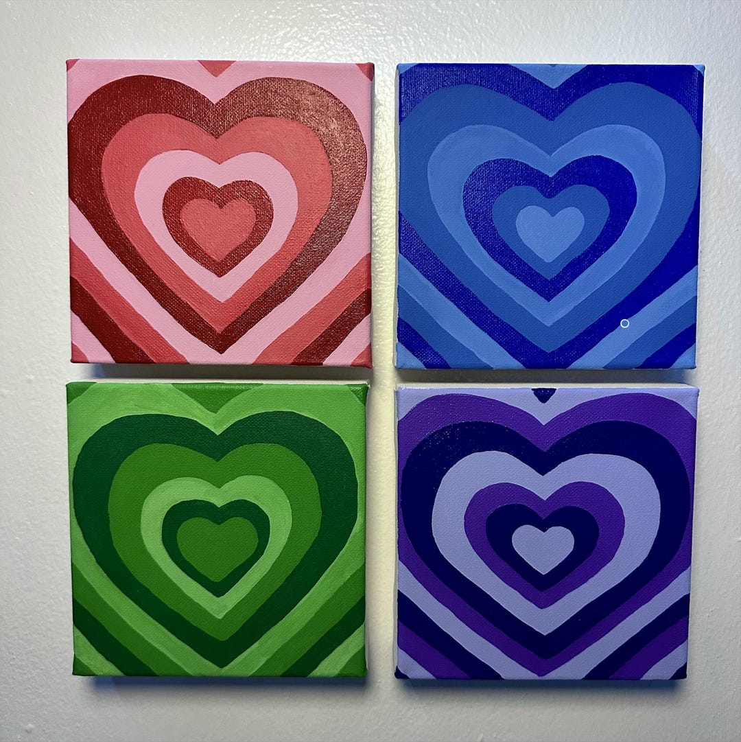 Powerpuff Girls Inspired Hearts (4) Paintings - Etsy