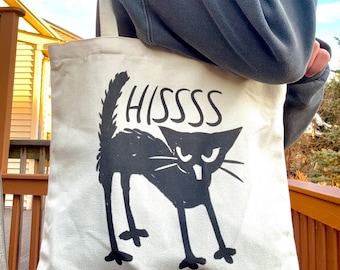 Zischende schwarze Katze Canvas Einkaufstasche