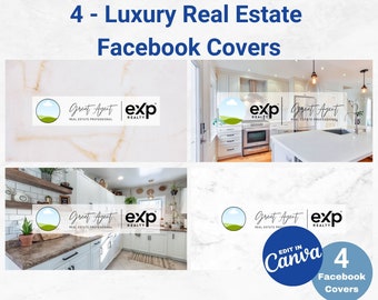 4 Luxury Facebook Cover Templates, Facebook Banner, Facebook Icon, Marble Facebook Business Cover Image, DIY Facebook Template, Canva