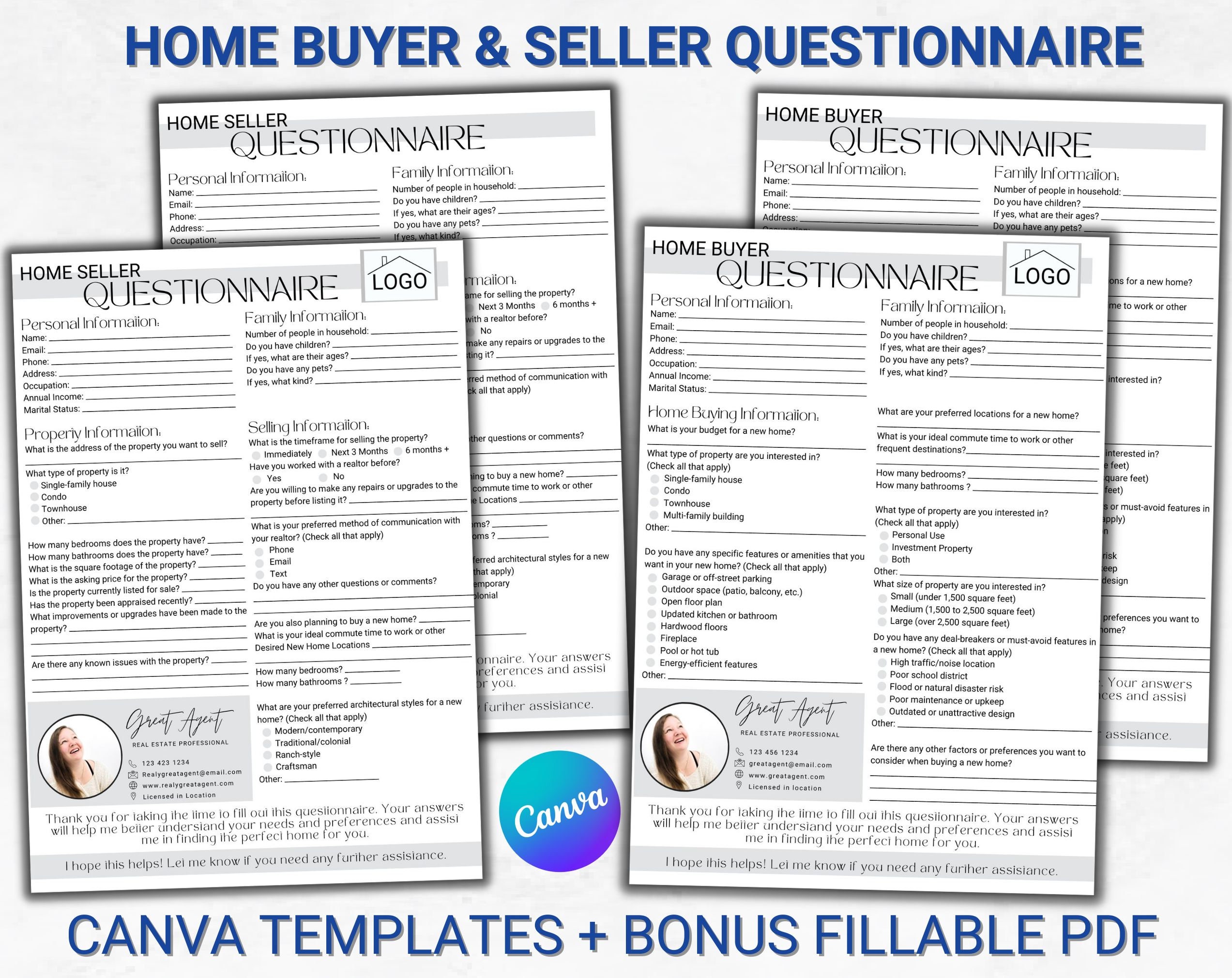 Selling Questionnaire Home Buyers Sellers Questionnaire | Buyer & Seller Packet | Real Estate ...