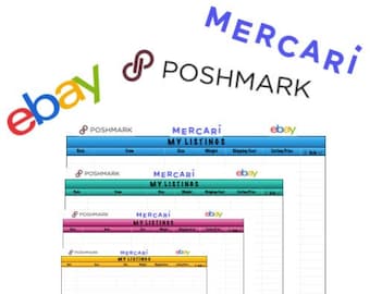 Mercari Poshmark eBay Reseller Inventory Sales Tracking Chart Spreadsheet Printable Download