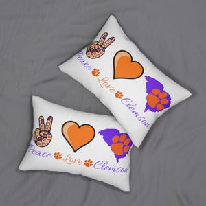 Clemson White Spun Polyester Lumbar Pillow