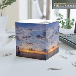 Sailboat Sunset Note Cube | Ocean Sky Memo Pad