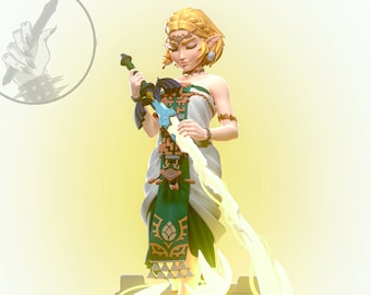 Princess Zelda from Tears of the Kingdom Figure  with Clear Effect  |  Unpainted Durable Resin 3D Printed Statue / Model Kit | H3ll Creator