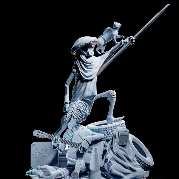 Stray Diarama  |  Unpainted Durable Resin 3D Printed Statue / Model Kit | H3ll Creator