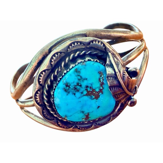 1970s Vintage NAVAJO Sterling Silver Rare Turquoise B… - Gem