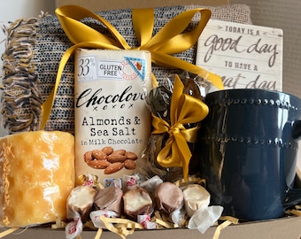 Hygge gift box with blanket for friends , sending a hug care package, sympathy gift box, get well care package for grandma, sister or mother