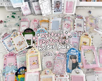 mystery random kpop cute random photocard holder pouches with keychain for kpop badge ID cards