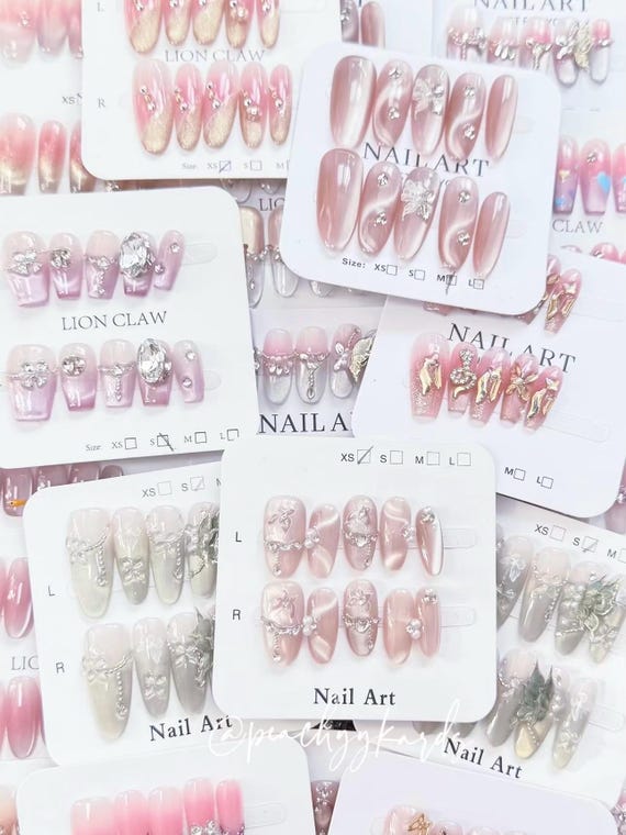 3 sets mystery handmade reusable press on nails // comes with application kit