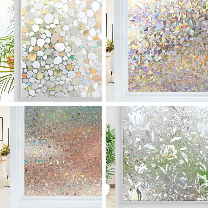3D Rainbow Window film, Decorative, Anti-UV, Self Adhesive Vinyl Static Privacy Window Film, Stained Glass Window Stickers for Home indoors image 1