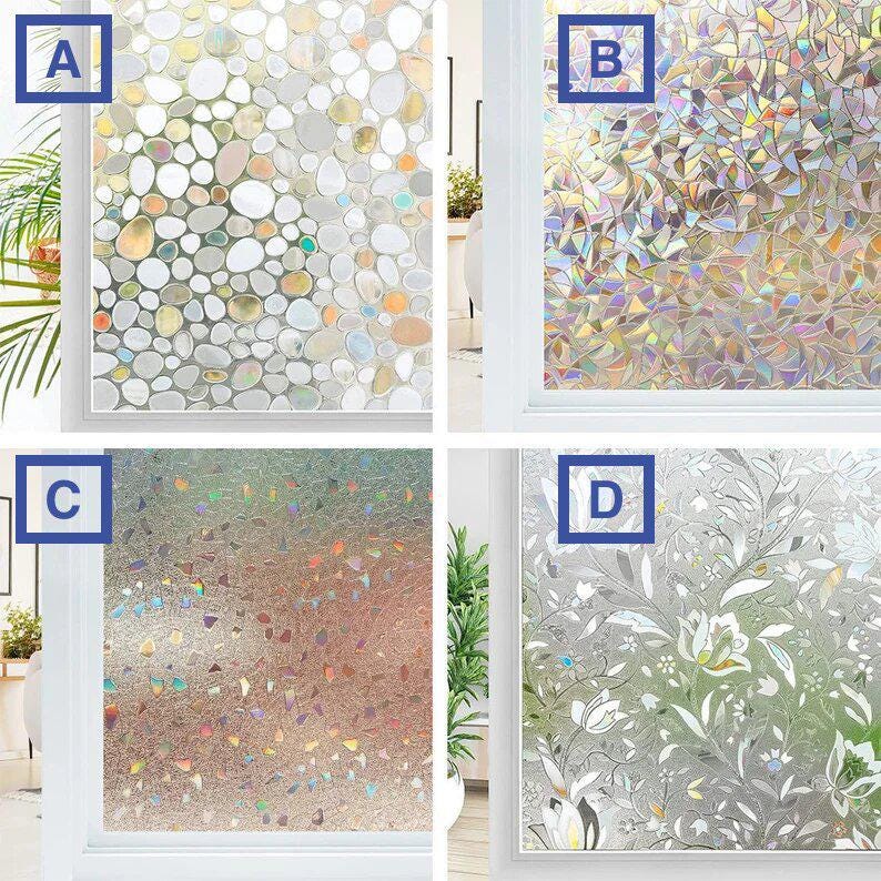 3D Rainbow Window film, Decorative, Anti-UV, Self Adhesive Vinyl Static Privacy Window Film, Stained Glass Window Stickers for Home indoors