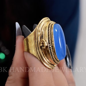 Compartment Ring, Poison Ring, Blue Calci Secret Box Ring, Sterling Silver plated Ring with Ststemant ring, hide something Box Ring Jewelry