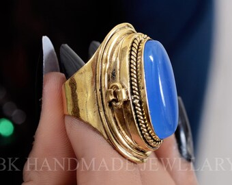 Compartment Ring, Poison Ring, Blue Calci Secret Box Ring, Sterling Silver plated Ring with Ststemant ring, hide something Box Ring Jewelry