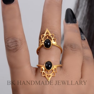 Black Onyx Arthritis Ring, Black Onyx Gold Ring, Adjustable Ring, EDS Finger Splint Rings, Black Stone Ring, Onyx Christmas Gift Jewelry