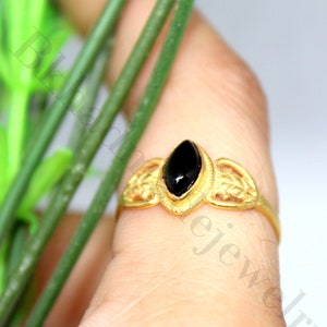 Natural Black Onyx Ring, 18k Gold Plated Silver Ring, Handmade Statement Ring, Birthstone Ring, Women's Ring, Girls Ring, Designer Ring