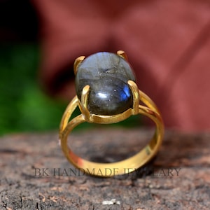 Blue Labradorite Ring, Labradorite Gold Ring, 925 Sterling Silver Ring, Labradorite Ring Brass, Statement Ring, Christmas Gift Jewelry