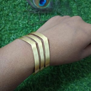 Three Line Cuff Bracelet-Adjustable Cuff Bracelet-Handmade Cuff Bracelet-18k Gold Plated Brass Bracelet-Unisex Bracelet-Hammered Bracelet