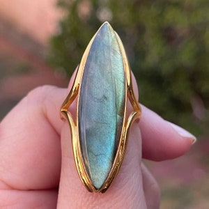 Big  Labradorite Ring, 925 Sterling Silver,Blue Color Stone, Handmade Ring, Long Stone  Ring, Engagement Ring,Statement Ring, women ring