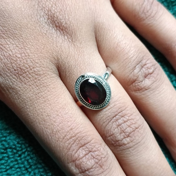 Red Garnet Ring, Garnet Ring, Punk Ring, January Birthstone Ring, Boho Ring, Hippie Ring, Creative Ring Gift For Mother's Day Unique Gifts