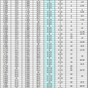 May include: A chart showing the inside diameter and circumference of rings in inches and millimeters, along with the corresponding size in US/Canada, British/Irish/Australian, Japanese, and Swiss sizing systems.