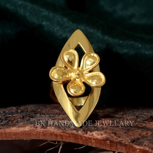 14k Gold Plated Flower Ring, Gold Flower Ring, Statement Ring, Brass Ring, 925 Sterling Silver Ring, Christmas Birthday Gift Jewelry for Her