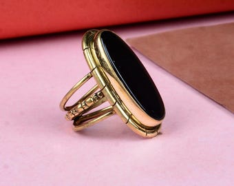 Large Black Onyx Gold Ring, Onyx Ring, Large Onyx Ring, Oval Onyx Ring, 925 Sterling Silver Ring, Brass Gold Plated Ring, Statement Ring