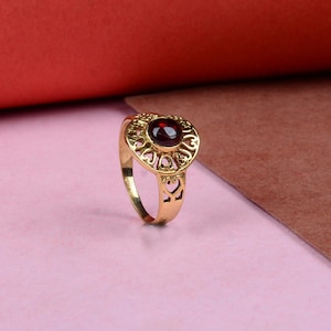 Natural Garnet Ring, Red Stone Ring, 925 Sterling Silver Ring, Brass Gold Plated Ring, Wedding Ring, Promise Engagement Rings for Women